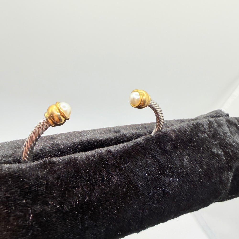 Unbranded Cable Cuff Bracelet Women 5.75 Silver Gold Pearl Excellent Twisted